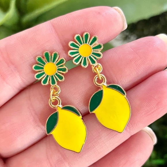 Floral Lemon Dangle Earrings - Picture 2 of 5